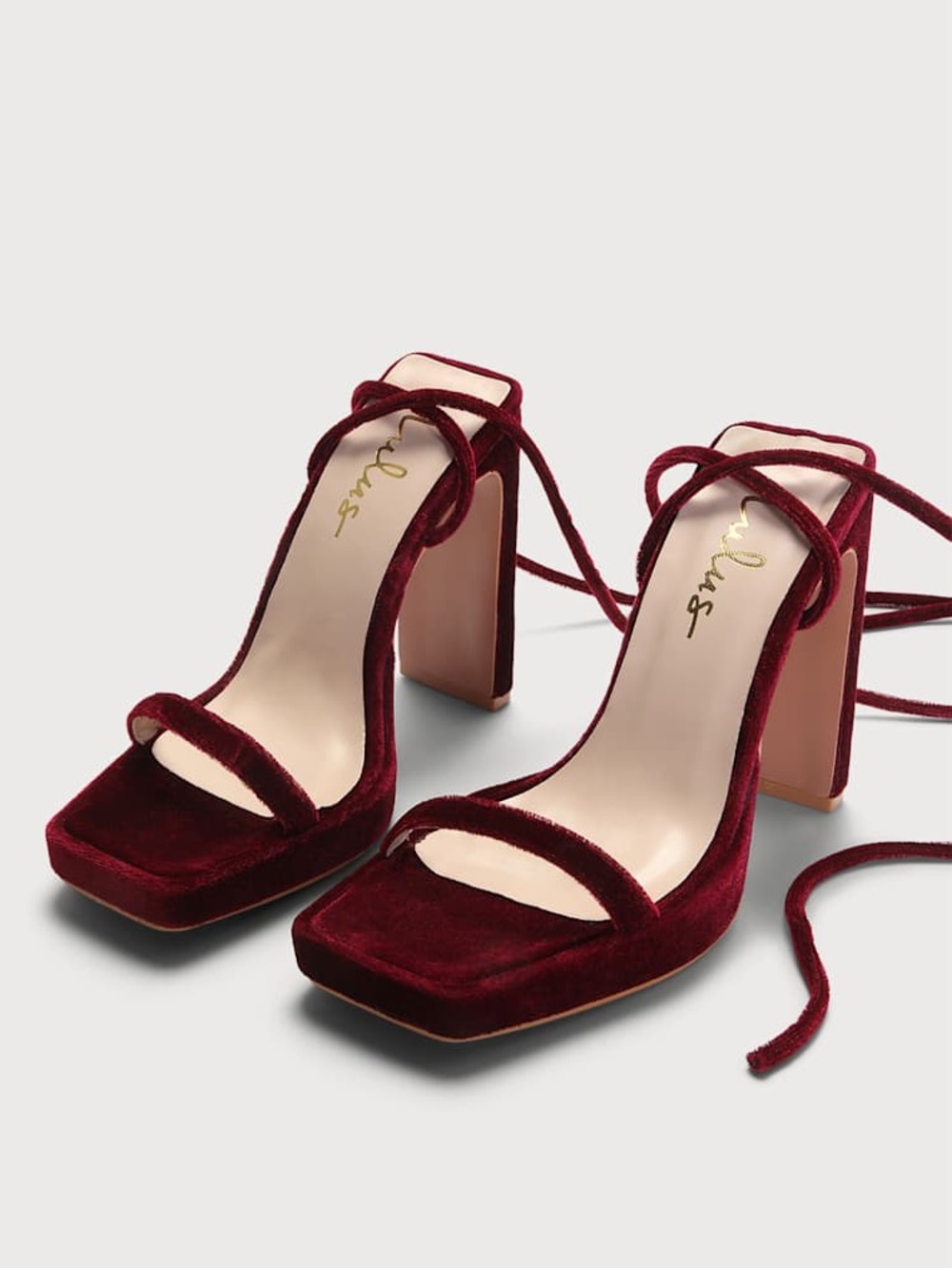 Lulus Guesty Wine Red Velvet Lace-Up High Heel Sandals